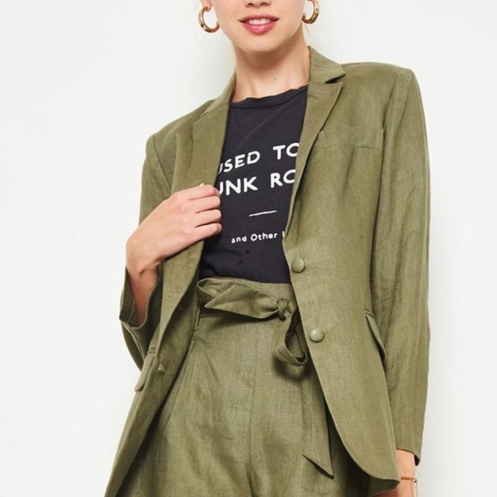 etophe studios 100% linen olive green light blazer jacket size S